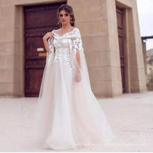 Hot Sale Elegant Tulle Cape Floral Custom Made Dubai Wedding Dress